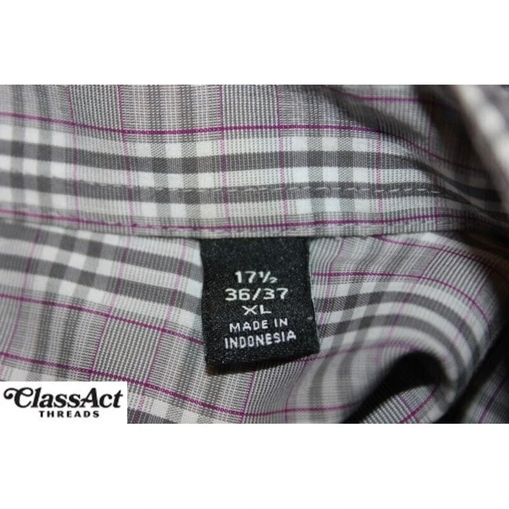 Lauren Ralph Lauren Gray Plaid Slim Fit Performance Stretch 17.5 XL Black Label - Picture 8 of 10